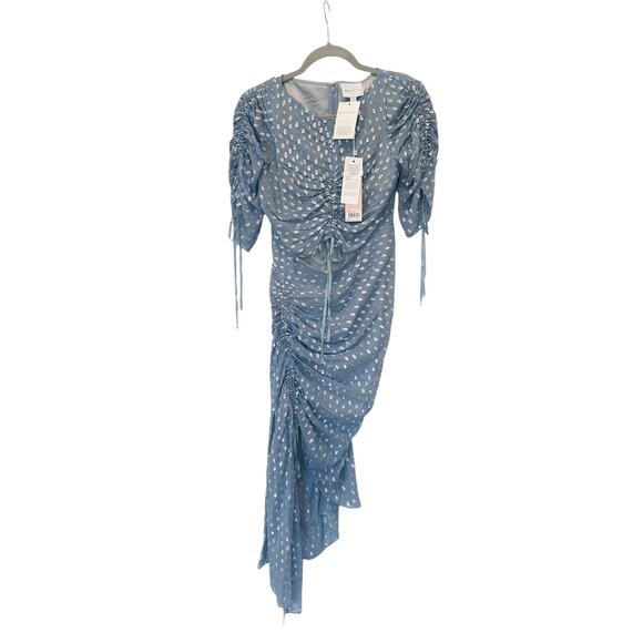 Alice McCall I Feel It Coming Ruched Asymmetrical Blue Midi Dress Size 4 - Picture 4 of 10